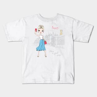 Cute girl makes selfie in Bruges Kids T-Shirt